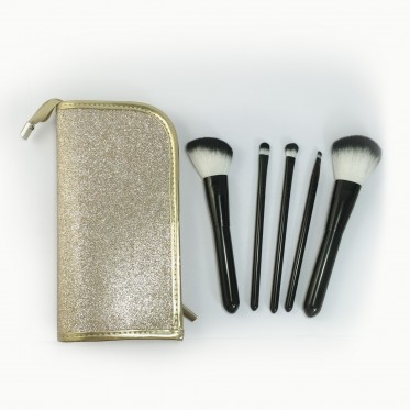 5-pieces Makeup Brush Set with golden mesh pouch